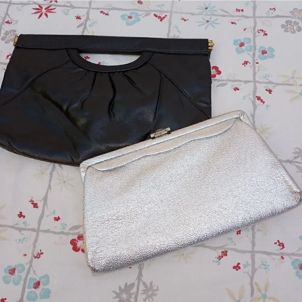 Lot Of 2 Unbranded Black and Silver Women's Clutches